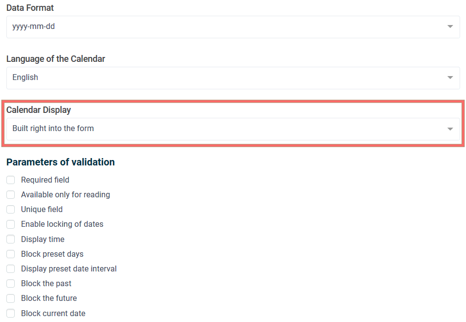 Further in the validation parameters you need to enable the following options