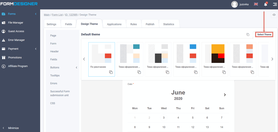 Design theme selection