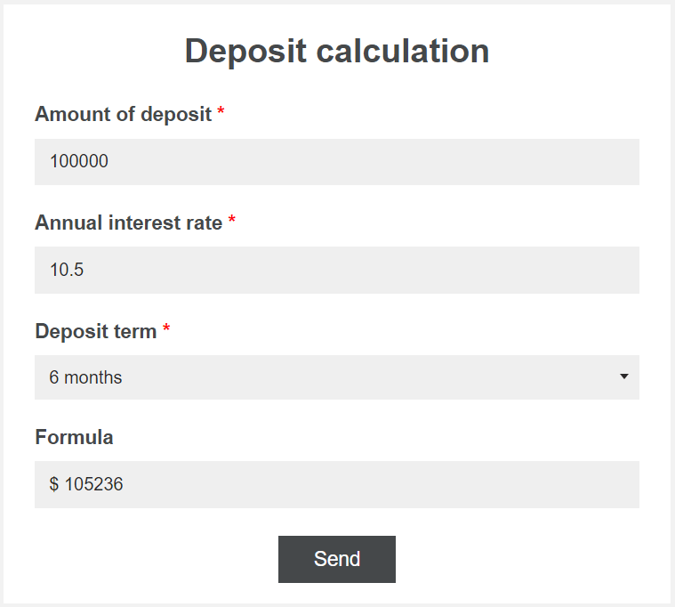 Calculator of deposit calculation