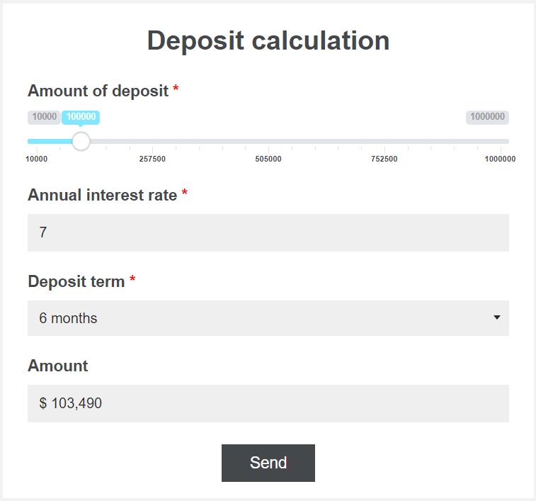 Calculator of deposit calculation