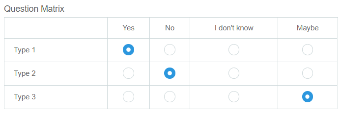 Displaying the question matrix in a web form