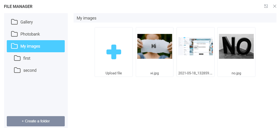 File Manager. List of images